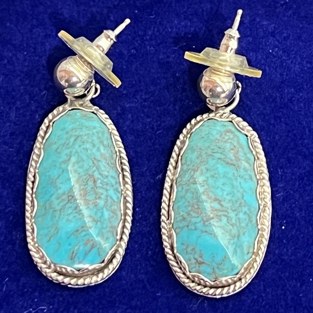 Vintage Native American SS and Turquoise Dangle Earrings